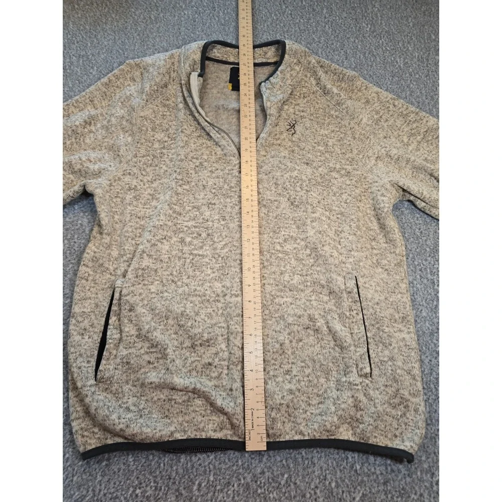 Brown Ivory Gray Mottled Shades BROWNING Zip Neck Sweater Large